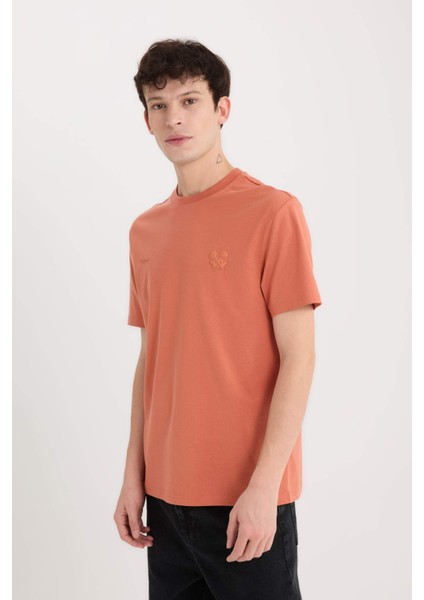 %100 Pamuk Regular Fit Bisiklet Yaka Baskılı Kısa Kollu Tişört D5563AX25SP