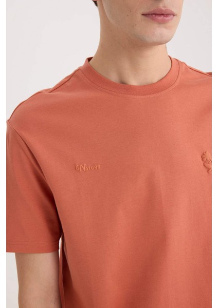 %100 Pamuk Regular Fit Bisiklet Yaka Baskılı Kısa Kollu Tişört D5563AX25SP