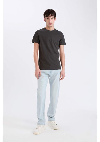 %100 Pamuk Slim Fit Dar Kesim Bisiklet Yaka Baskılı Kısa Kollu Tişört D5566AX25SP