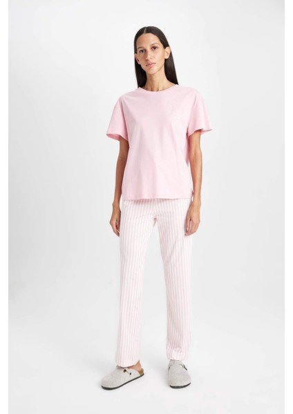 Pijama Takım Basic Kısa Kollu Üst Beli Lastikli Alt-Fall in Love D7540AX24AU