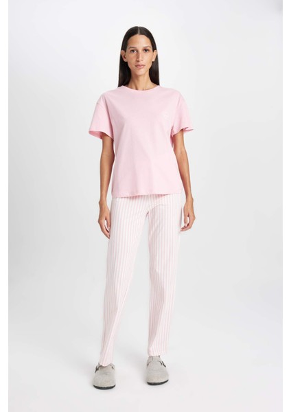 Pijama Takım Basic Kısa Kollu Üst Beli Lastikli Alt-Fall in Love D7540AX24AU