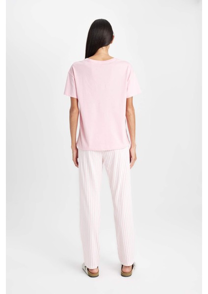 Pijama Takım Basic Kısa Kollu Üst Beli Lastikli Alt-Fall in Love D7540AX24AU