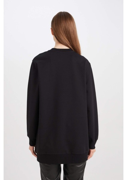 Regular Fit Bisiklet Yaka Çiçek Baskılı Sweatshirt Tunik D7571AX24WN