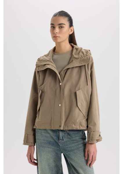 Su İtici Kumaş Kapüşonlu Hafif Mevsimlik Mont Cepli Fermuarlı Çıtçıtlı D5764AX25SP