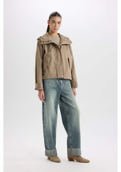 Su İtici Kumaş Kapüşonlu Hafif Mevsimlik Mont Cepli Fermuarlı Çıtçıtlı D5764AX25SP