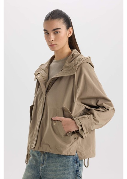 Su İtici Kumaş Kapüşonlu Hafif Mevsimlik Mont Cepli Fermuarlı Çıtçıtlı D5764AX25SP