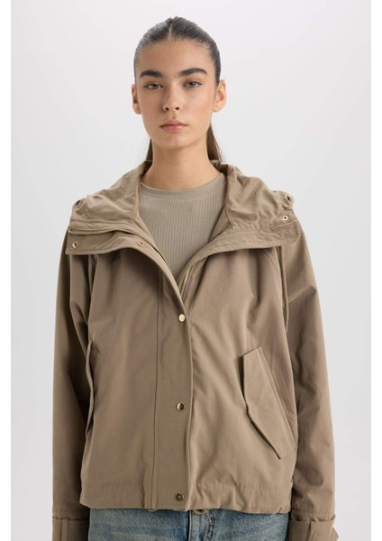 Su İtici Kumaş Kapüşonlu Hafif Mevsimlik Mont Cepli Fermuarlı Çıtçıtlı D5764AX25SP