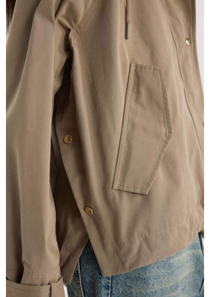 Su İtici Kumaş Kapüşonlu Hafif Mevsimlik Mont Cepli Fermuarlı Çıtçıtlı D5764AX25SP