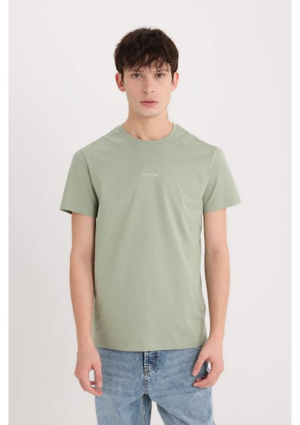 %100 Pamuk Slim Fit Dar Kesim Bisiklet Yaka Baskılı Kısa Kollu Tişört D5566AX25SP