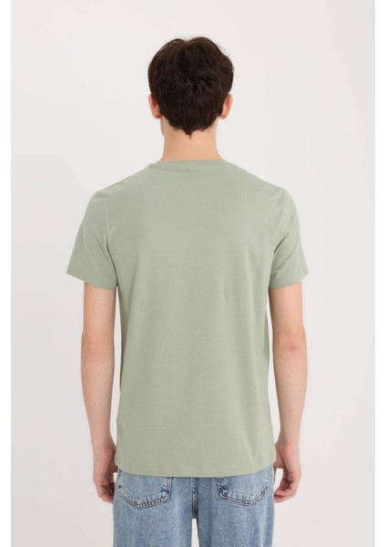 %100 Pamuk Slim Fit Dar Kesim Bisiklet Yaka Baskılı Kısa Kollu Tişört D5566AX25SP