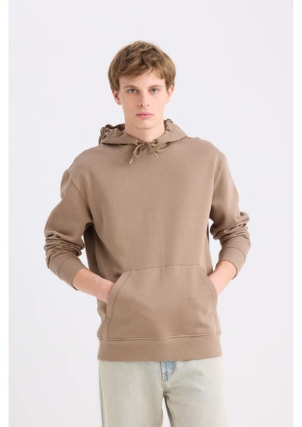 Regular Fit Kapüşonlu Kanguru Cepli İçi Yumuşak Tüylü Basic Düz Sweatshirt X8283AZ25SP