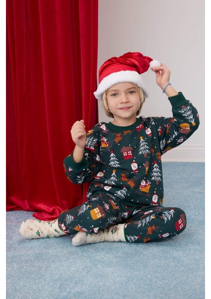 Erkek Bebek 2'li Takım Yılbaşı Temalı Sweatshirt Beli Lastikli Eşofman Altı D6730A524WN