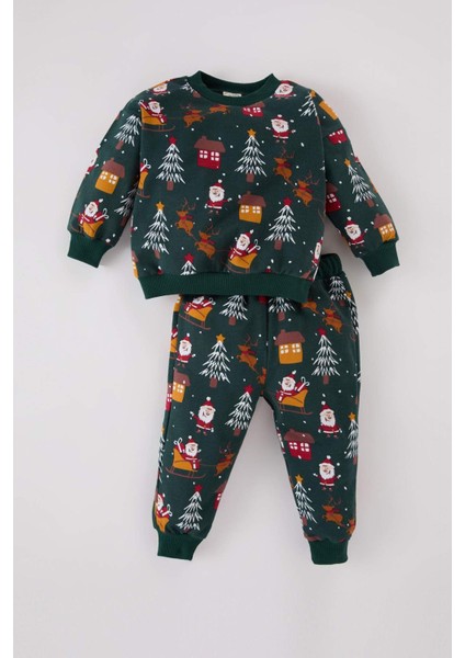 Erkek Bebek 2'li Takım Yılbaşı Temalı Sweatshirt Beli Lastikli Eşofman Altı D6730A524WN