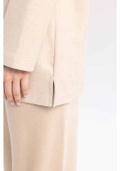 Regular Fit Bisiklet Yaka Selanik Kumaş Uzun Kollu Basic Düz Tişört Tunik B3552AX24AU