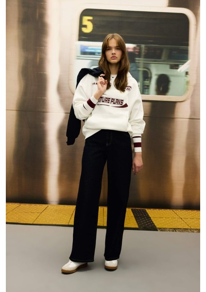 Coool Oversize Geniş Kalıp Kapüşonlu Baskılı Kalın Sweatshirt D5730AX24WN