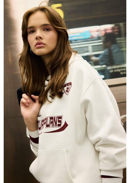 Coool Oversize Geniş Kalıp Kapüşonlu Baskılı Kalın Sweatshirt D5730AX24WN