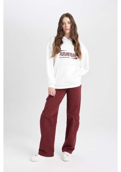 Coool Oversize Geniş Kalıp Kapüşonlu Baskılı Kalın Sweatshirt D5730AX24WN