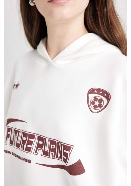 Coool Oversize Geniş Kalıp Kapüşonlu Baskılı Kalın Sweatshirt D5730AX24WN