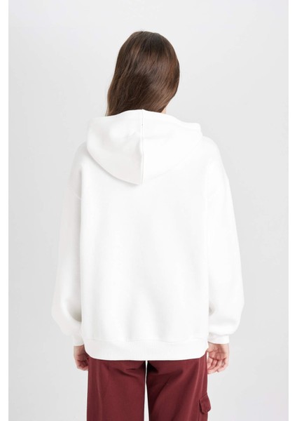 Coool Oversize Geniş Kalıp Kapüşonlu Baskılı Kalın Sweatshirt D5730AX24WN