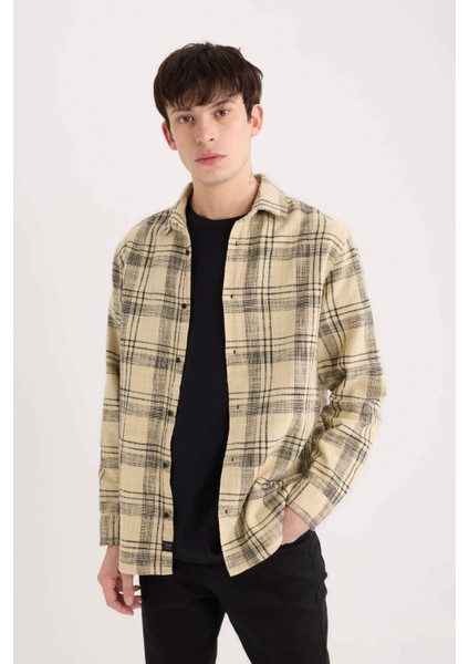 %100 Pamuk Regular Fit Kareli Oduncu Flanel Uzun Kollu Gömlek D6727AX25SP