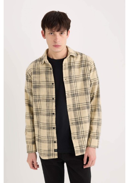 %100 Pamuk Regular Fit Kareli Oduncu Flanel Uzun Kollu Gömlek D6727AX25SP