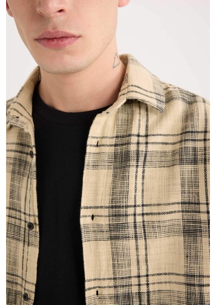 %100 Pamuk Regular Fit Kareli Oduncu Flanel Uzun Kollu Gömlek D6727AX25SP
