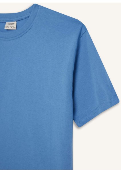 Erkek Çocuk Oversize Geniş Kalıp Bisiklet Yaka Basic Düz Kısa Kollu Tişört B5927A825SM