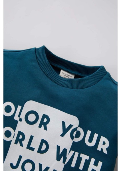 Erkek Bebek 2'li Takım Baskılı Sweatshirt Beli Lastikli Kargo Cepli Eşofman Altı