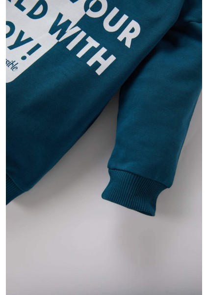 Erkek Bebek 2'li Takım Baskılı Sweatshirt Beli Lastikli Kargo Cepli Eşofman Altı