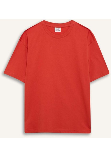 Erkek Çocuk Oversize Geniş Kalıp Bisiklet Yaka Basic Düz Kısa Kollu Tişört B5927A825SM