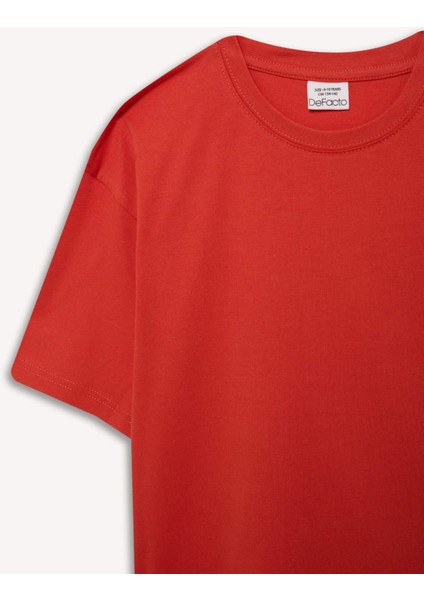 Erkek Çocuk Oversize Geniş Kalıp Bisiklet Yaka Basic Düz Kısa Kollu Tişört B5927A825SM