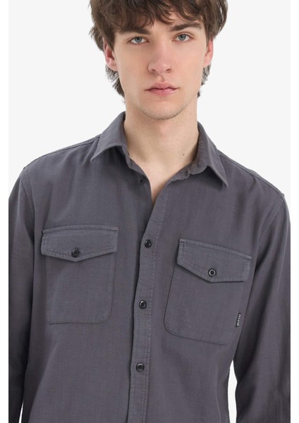 %100 Pamuk Regular Fit Polo Yaka Basic Düz Uzun Kollu Gömlek B2654AX25SP