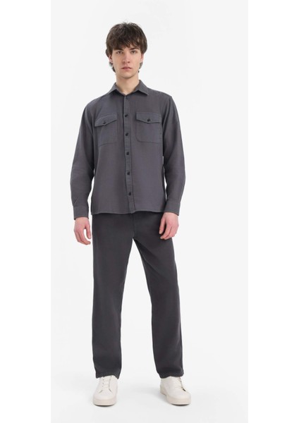 %100 Pamuk Regular Fit Polo Yaka Basic Düz Uzun Kollu Gömlek B2654AX25SP