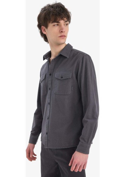 %100 Pamuk Regular Fit Polo Yaka Basic Düz Uzun Kollu Gömlek B2654AX25SP