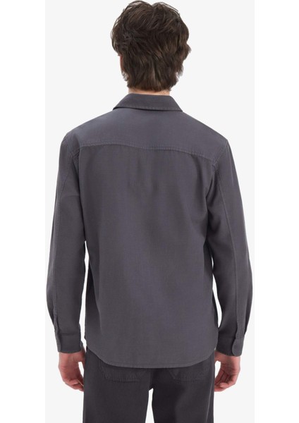 %100 Pamuk Regular Fit Polo Yaka Basic Düz Uzun Kollu Gömlek B2654AX25SP