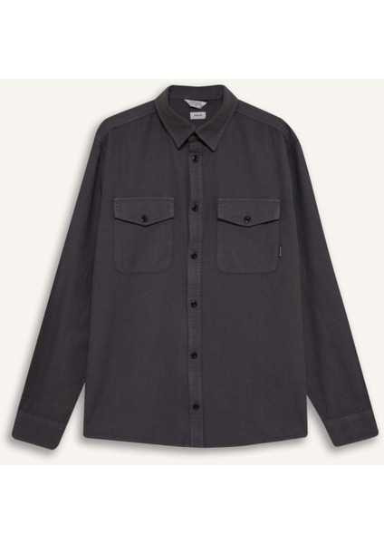 %100 Pamuk Regular Fit Polo Yaka Basic Düz Uzun Kollu Gömlek B2654AX25SP