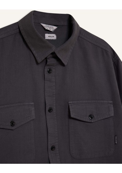 %100 Pamuk Regular Fit Polo Yaka Basic Düz Uzun Kollu Gömlek B2654AX25SP