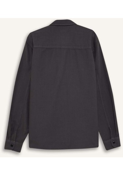 %100 Pamuk Regular Fit Polo Yaka Basic Düz Uzun Kollu Gömlek B2654AX25SP