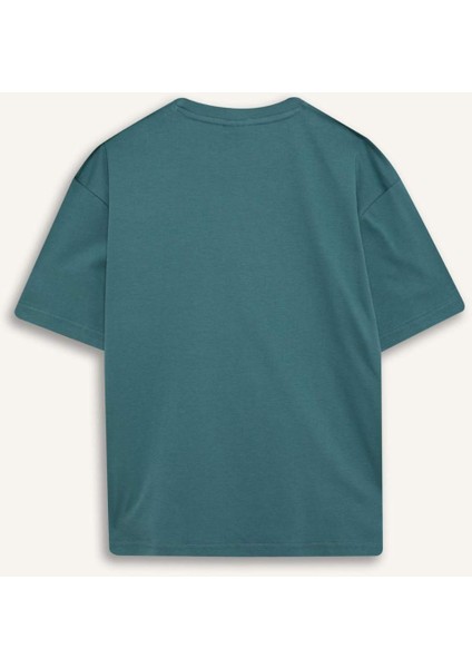 Erkek Çocuk Oversize Geniş Kalıp Bisiklet Yaka Basic Düz Kısa Kollu Tişört B5927A825SM