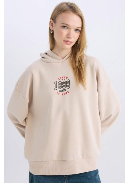 Coool Loose Fit Baskılı Kapüşonlu Sweatshirt D6671AX24WN