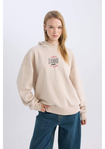 Coool Loose Fit Baskılı Kapüşonlu Sweatshirt D6671AX24WN