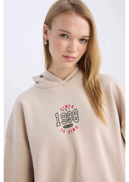 Coool Loose Fit Baskılı Kapüşonlu Sweatshirt D6671AX24WN