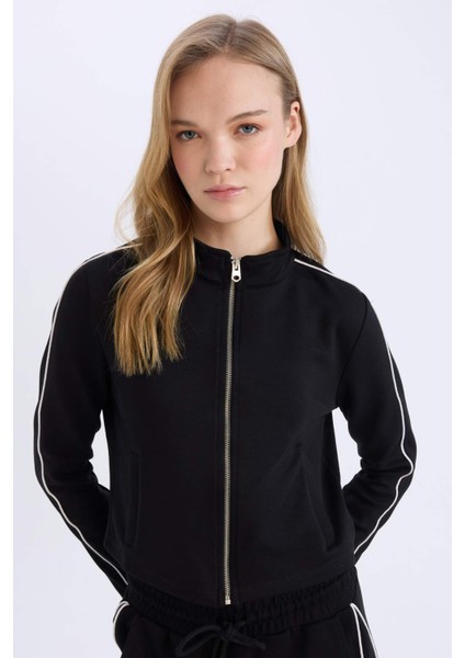 Fitted Dik Yaka Basic Düz Modal Fermuarlı Hırka D6670AX24WN