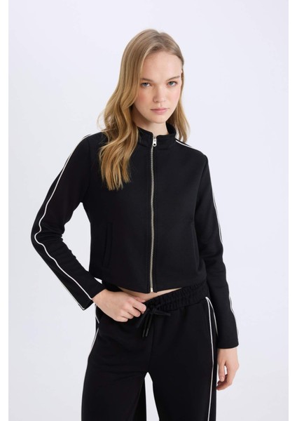 Fitted Dik Yaka Basic Düz Modal Fermuarlı Hırka D6670AX24WN