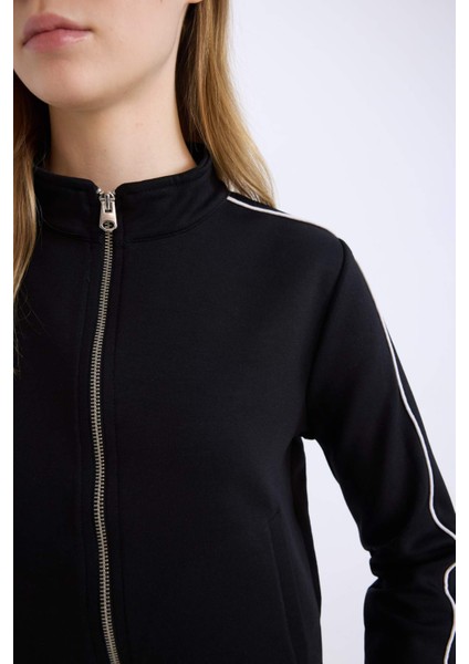 Fitted Dik Yaka Basic Düz Modal Fermuarlı Hırka D6670AX24WN