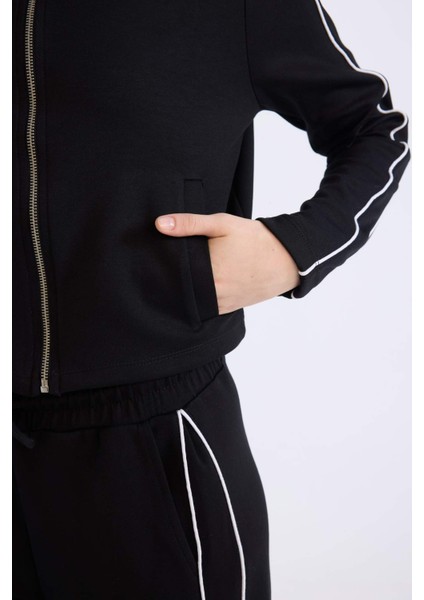 Fitted Dik Yaka Basic Düz Modal Fermuarlı Hırka D6670AX24WN