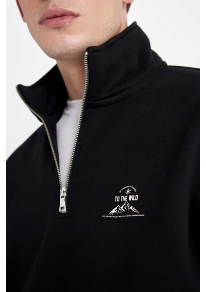 Comfort Regular Fit Rahat Kalıp Fermuarlı Dik Yaka Baskılı Sweatshirt C6132AX25SP