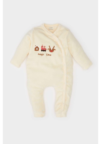 Erkek Bebek Yenidoğan Yılbaşı Temalı Uzun Kollu Çıtçıtlı Kadife Tulum D6510A524WN