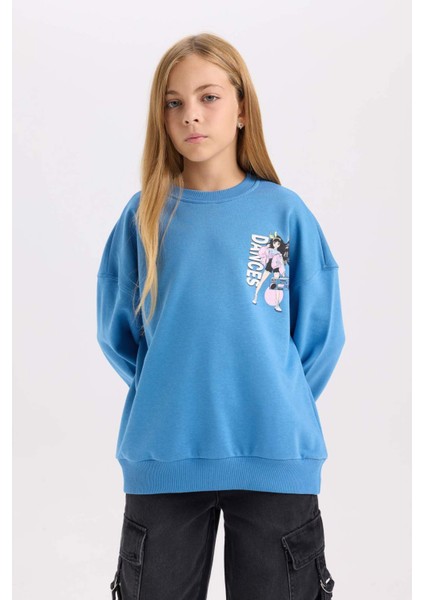 Kız Çocuk Relax Fit Bisiklet Yaka Sırt Baskılı Sweatshirt D6496A8NS