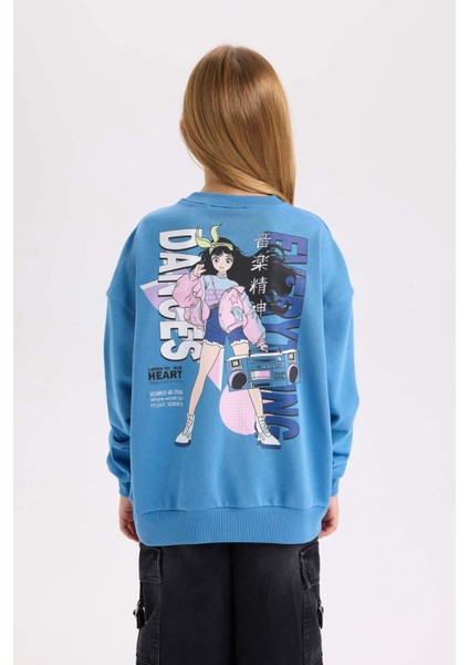 Kız Çocuk Relax Fit Bisiklet Yaka Sırt Baskılı Sweatshirt D6496A8NS